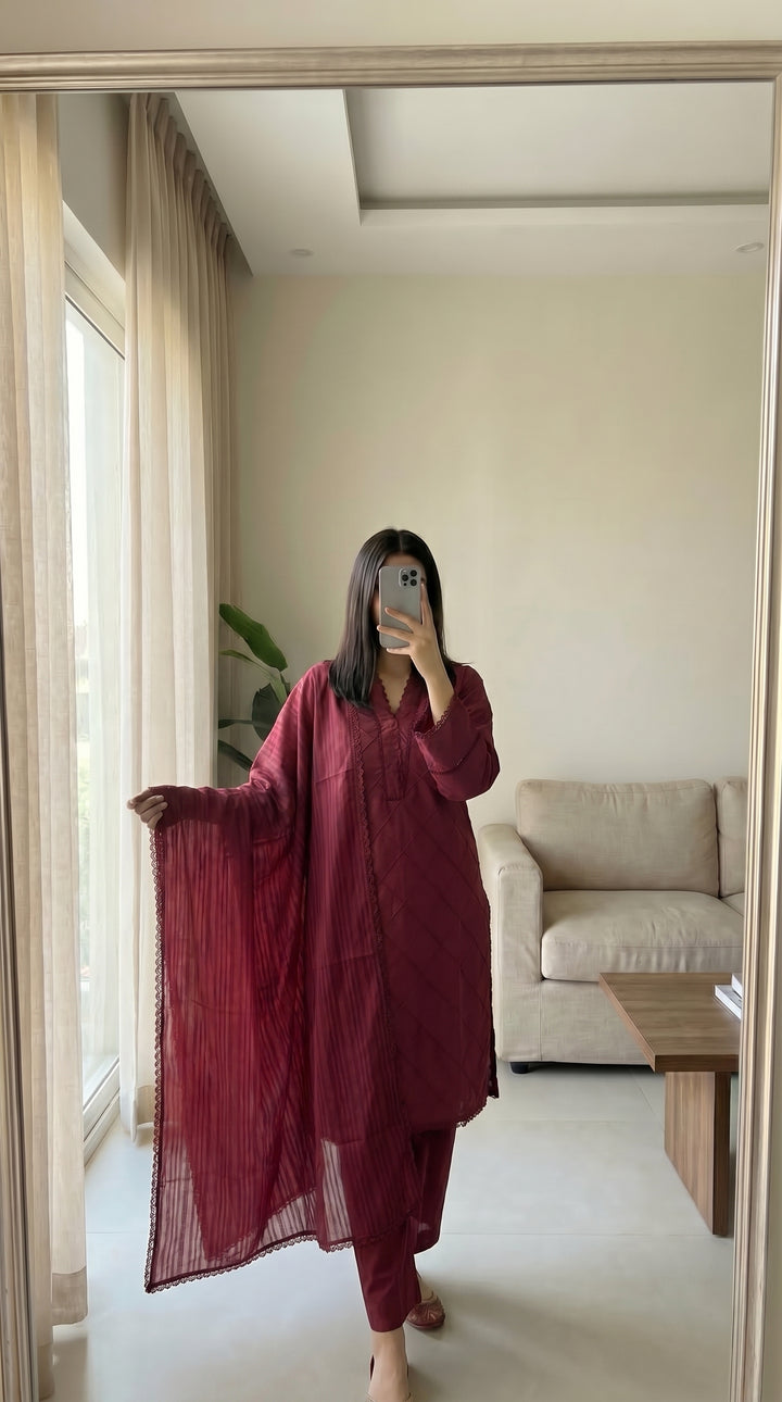 Cotton Solid 3pc - Maroon