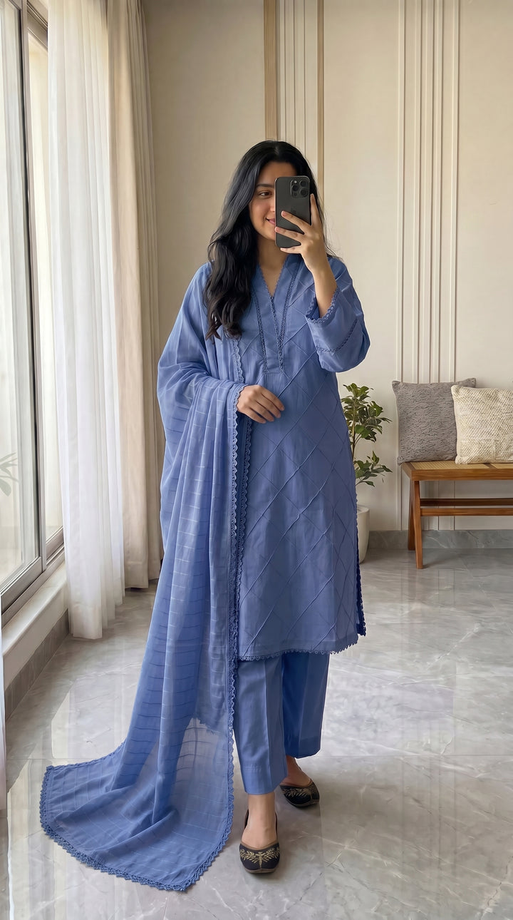 Cotton Solid 3pc - Slate Blue