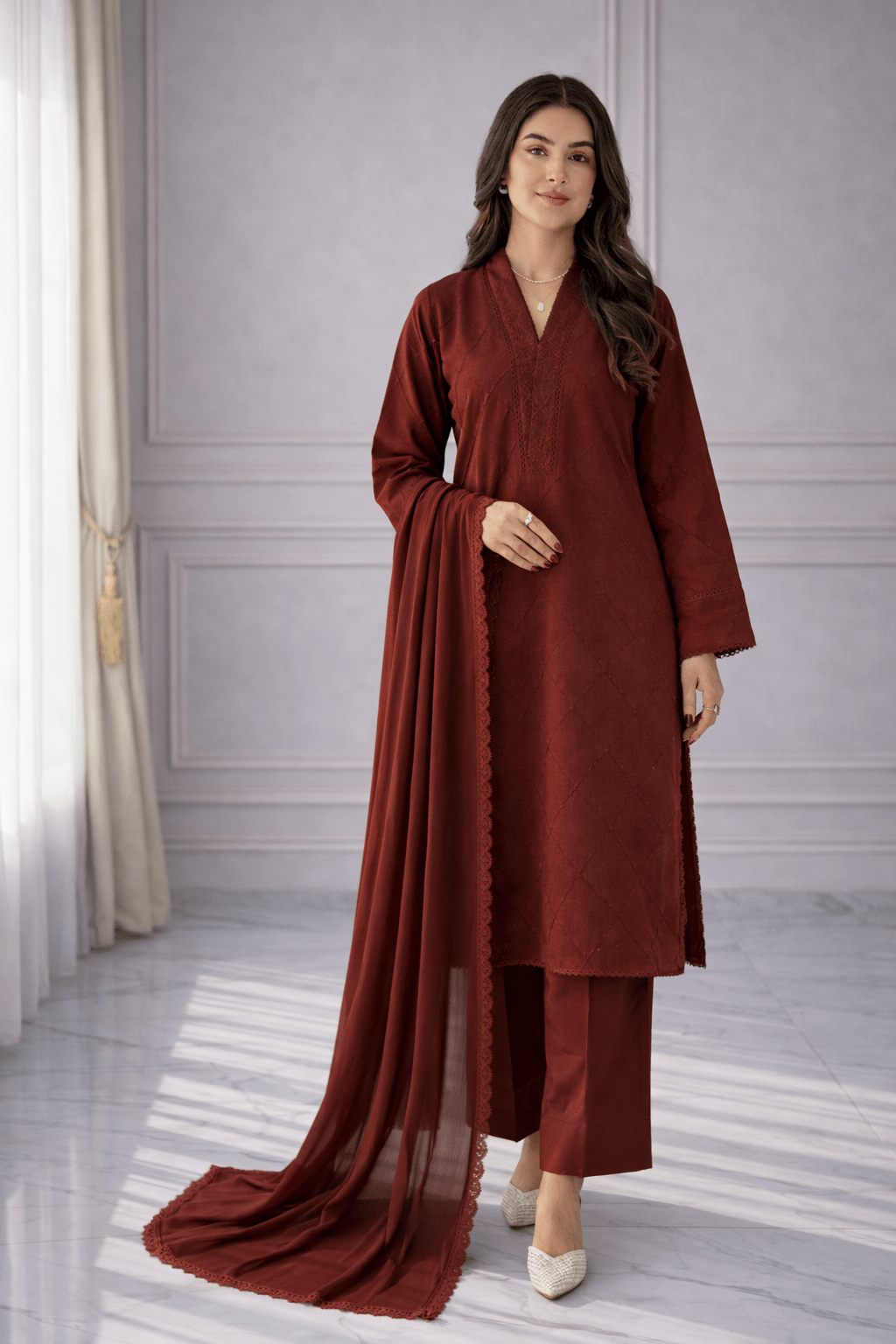 Cotton Solid 3pc - Maroon - Bin Saeed Bin Saeed