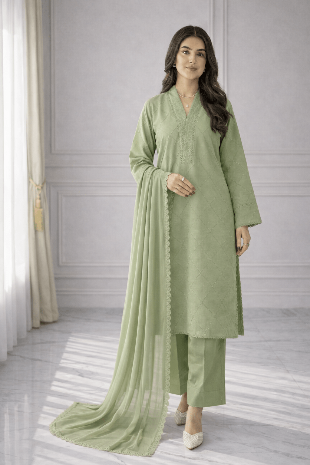 Cotton Solid 3pc - Sage Green - Bin Saeed Bin Saeed