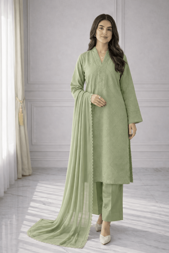 Cotton Solid 3pc - Sage Green - Bin Saeed Bin Saeed