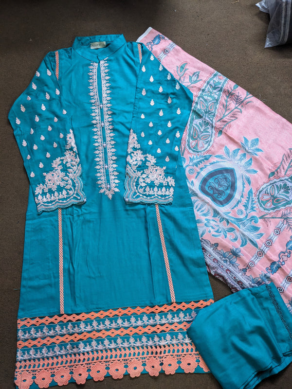 Dhanak Solid 3pc - Embroidery