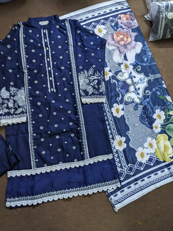 Dhanak Solid 3pc - Embroidery