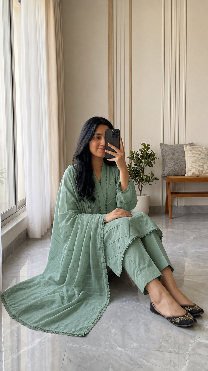 Cotton Solid 3pc - Sage Green