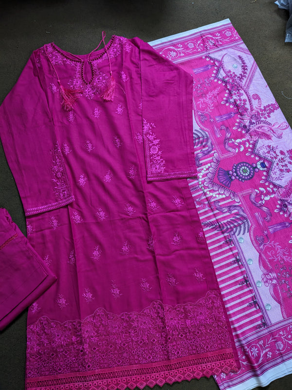Dhanak Solid 3pc - Embroidery