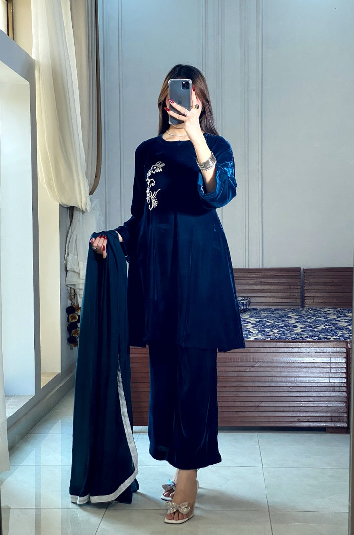 Velvet embroidered dress