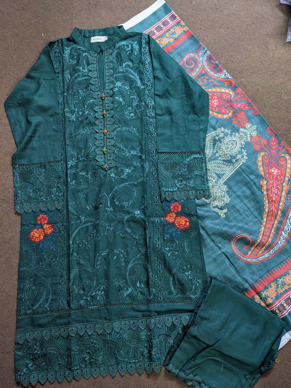 Dhanak Solid 3pc - Embroidery