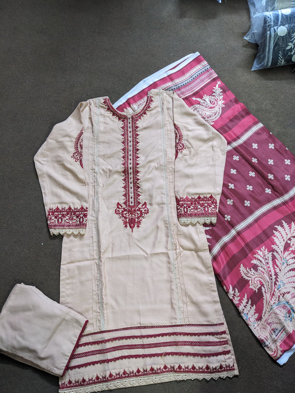 Dhanak Solid 3pc - Embroidery